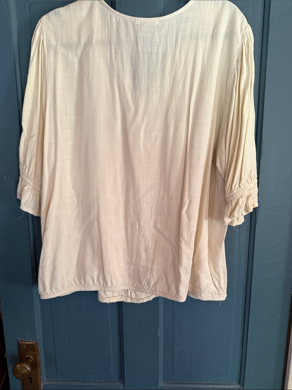 Maurices Lace-Trim V-Neck Button Front Cream Blouse - Picture 6 of 6
